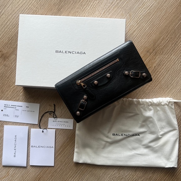 BALENCIAGA Giant Money Agneau Leather Rose Gold Hardware Continental Long Wallet - Picture 3 of 17